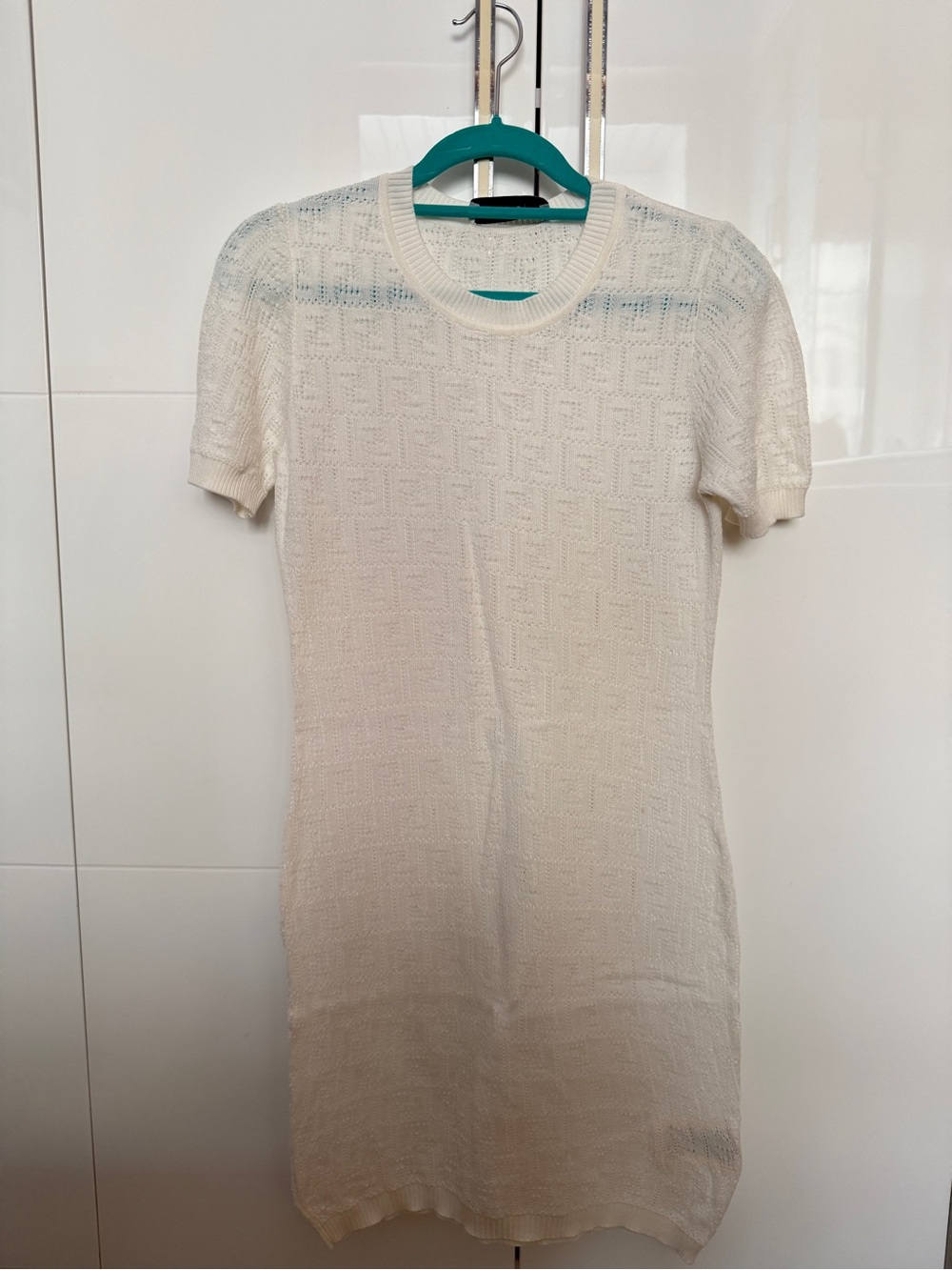 Fendi Cream Knit Short Sleeve Dress